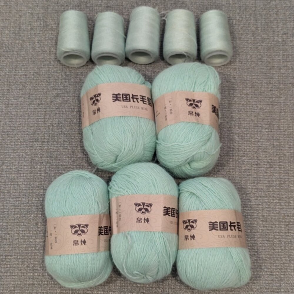 New Plush Mink Green Mint Yarn for Hand knitting Craft  set of 5 skeins